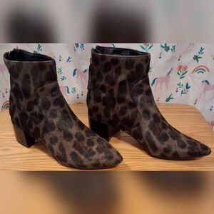 EUC Karl Lagerfeld Maude Leopard Pony Hair Moto Western Boho Bootie Boot SZ 5.5